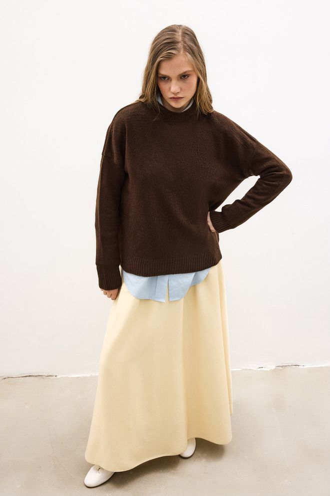 Touche Prive Brown Oversized High Neck Sweater Wholesale Clothing 1