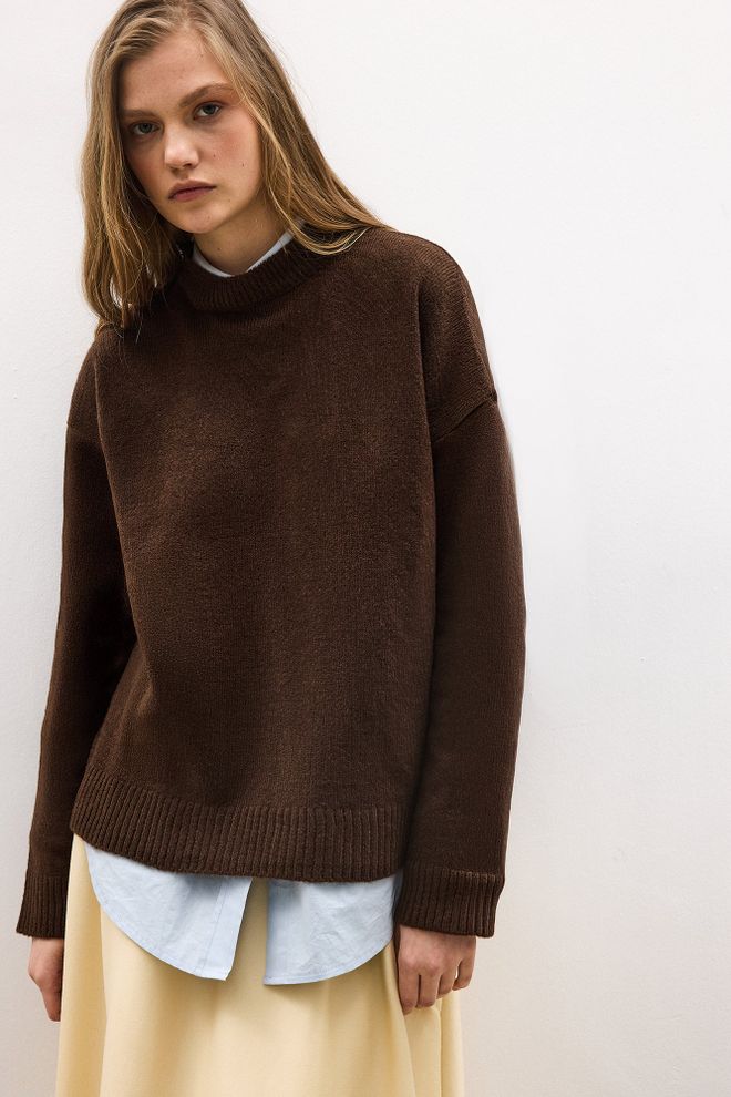 Touche Prive Brown Oversized High Neck Sweater Wholesale Clothing Lounge