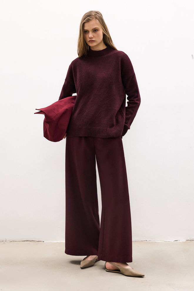 Touche Prive Claret Red Sweater Oversized Fit High Neck Wholesale Clothing 1