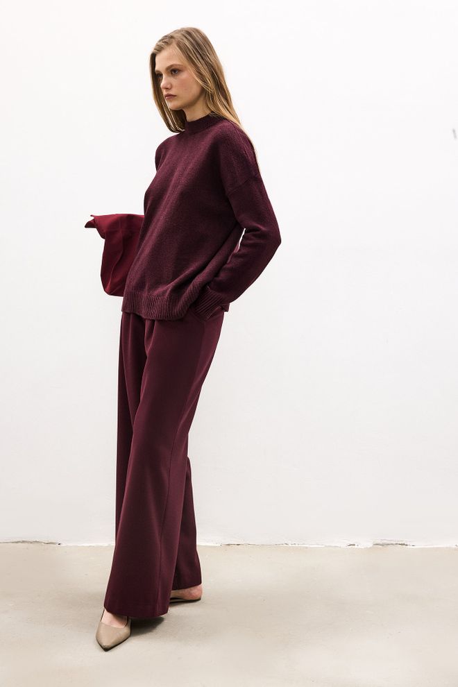 Touche Prive Claret Red Sweater Oversized Fit High Neck Wholesale Clothing Fall