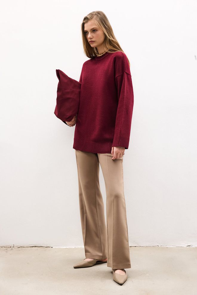 Touche Prive Maglione Bordeaux Con Collo Alto E Vestibilità Oversize Abbigliamento all'ingrosso Casuale