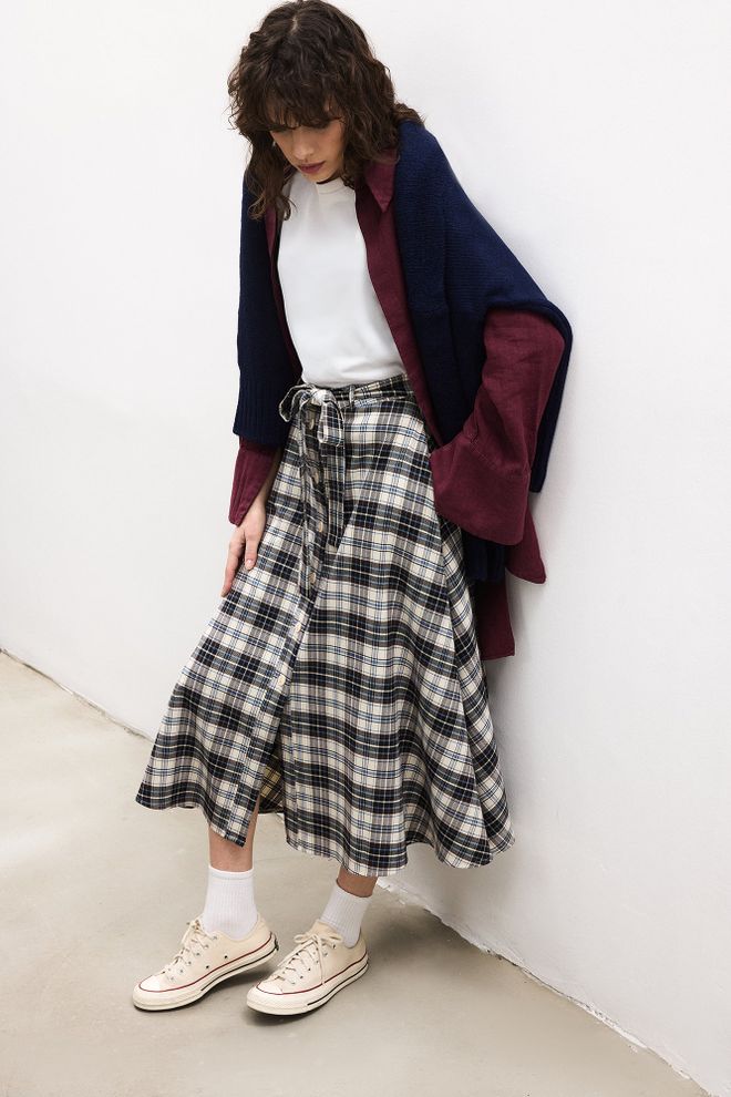 Touche Prive Gonna Beige A Quadri A Line Midi Con Tasca Inclinata Abbigliamento all'ingrosso Casuale