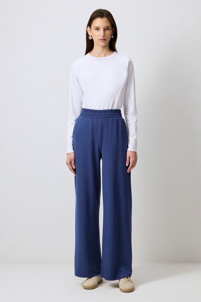 Touche Prive Mavi Gündelik Spor Palazzo Pantolon Yüksek Bel Toptan Giyim Gündelik