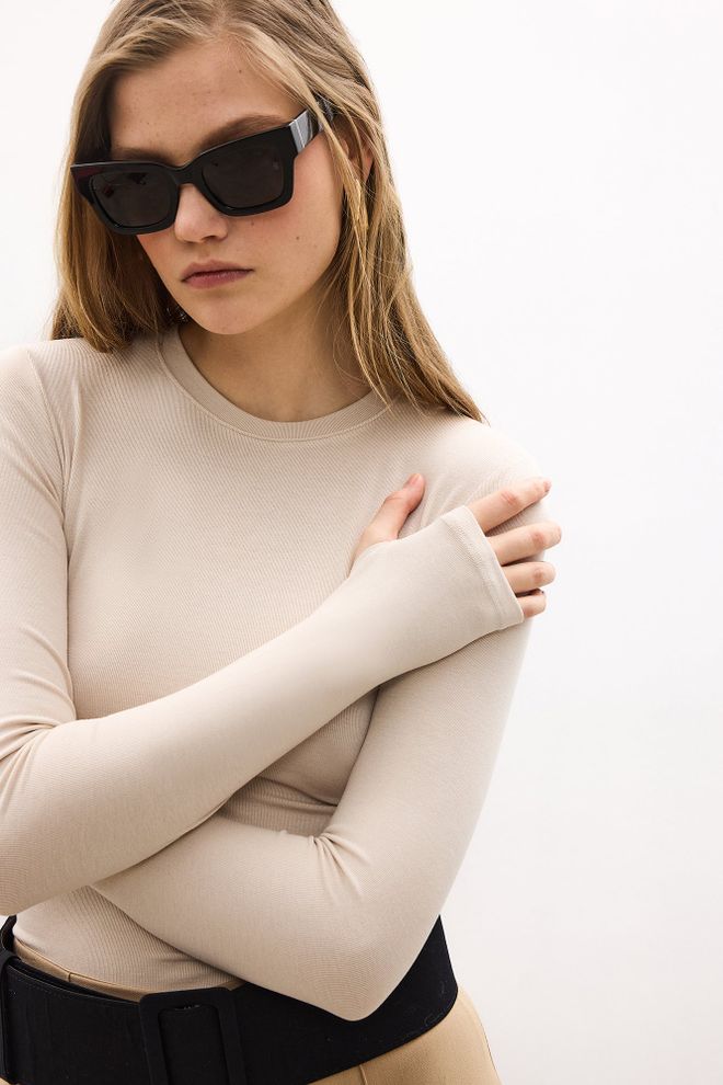 Touche Prive Beige Blouse With Round Neck And Long Sleeves Wholesale Clothing 5