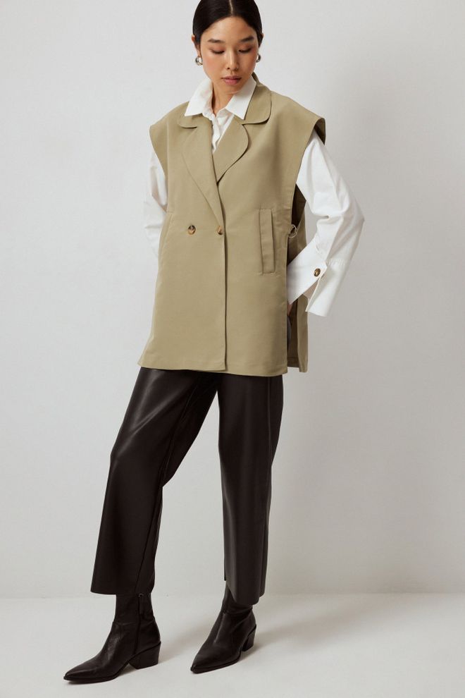 Touche Prive Khaki Modest Long Oversized Vest Wholesale Clothing Modest