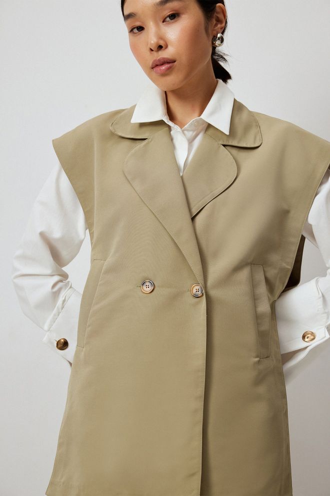 Touche Prive Khaki Modest Long Oversized Vest Wholesale Clothing Spring