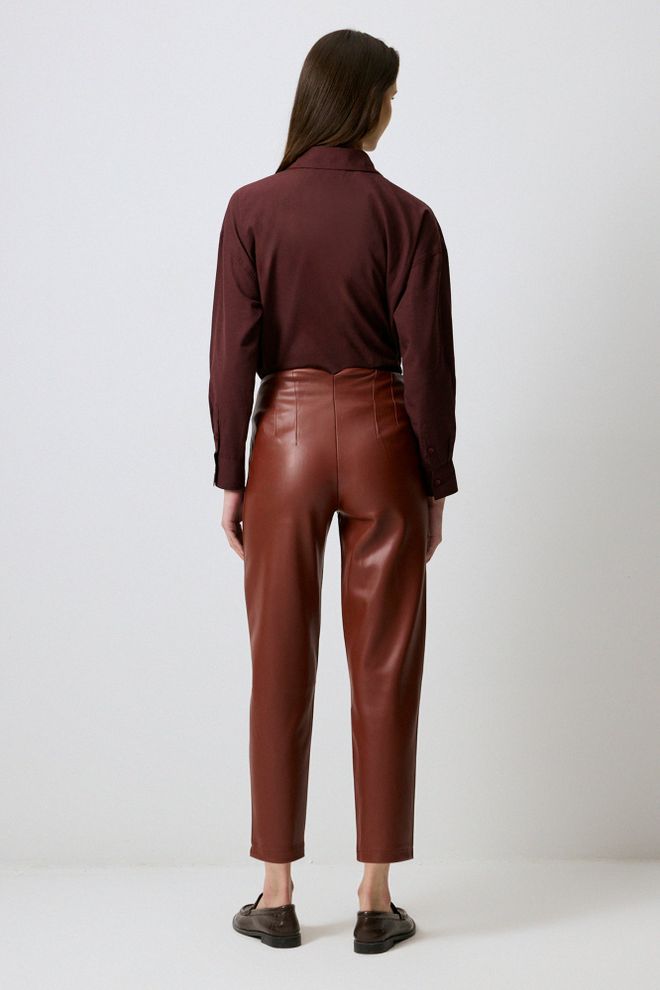 Touche Prive Brown High Waist Tapered Cropped Pants Wholesale Clothing Spring