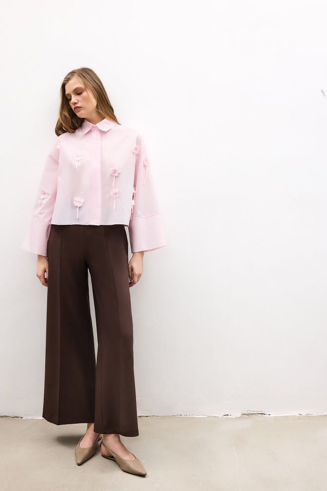 Touche Prive Pink Elegant Oversized Buttoned Shirt Wholesale Clothing Casual