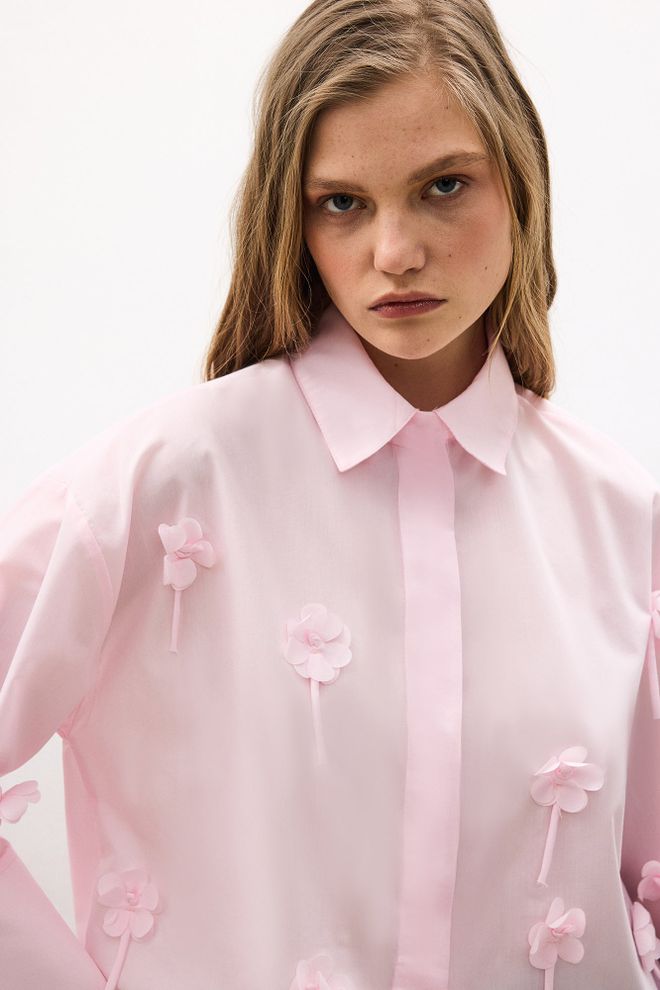 Touche Prive Pink Elegant Oversized Buttoned Shirt Wholesale Clothing Spring
