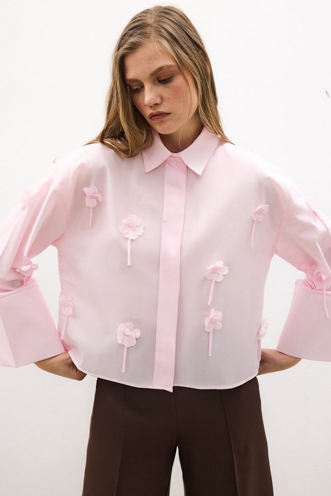 Touche Prive Pink Elegant Oversized Buttoned Shirt Wholesale Clothing Work
