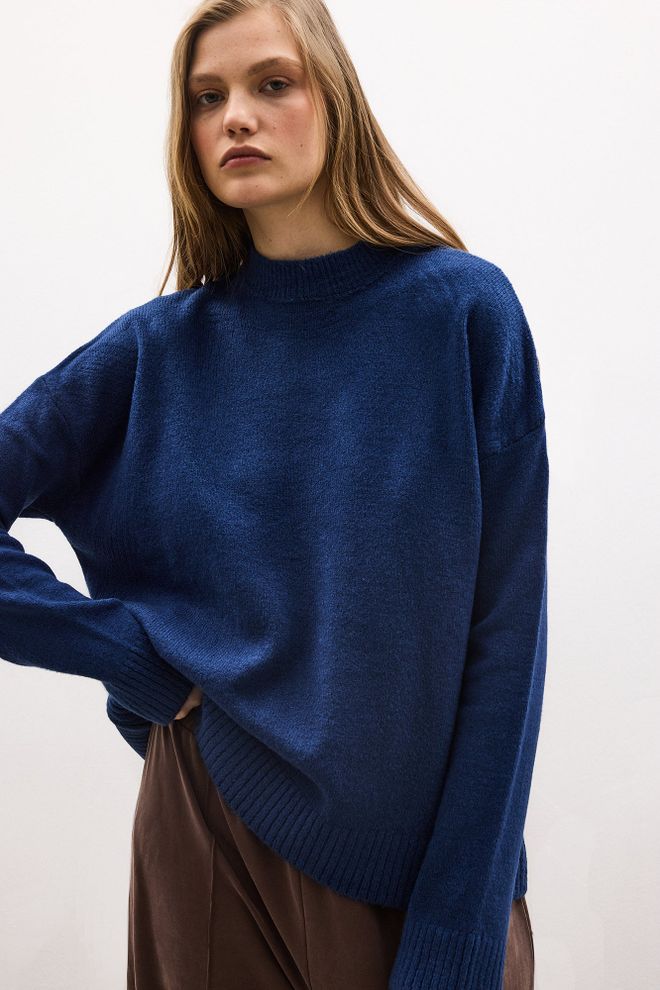 Touche Prive Navy Blue Oversized High Neck Sweater Wholesale Clothing Lounge