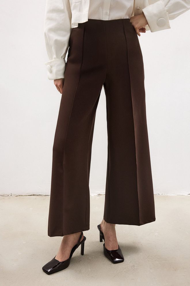 Touche Prive Brown Palazzo Pants Wide Leg High Waist Wholesale Clothing Work