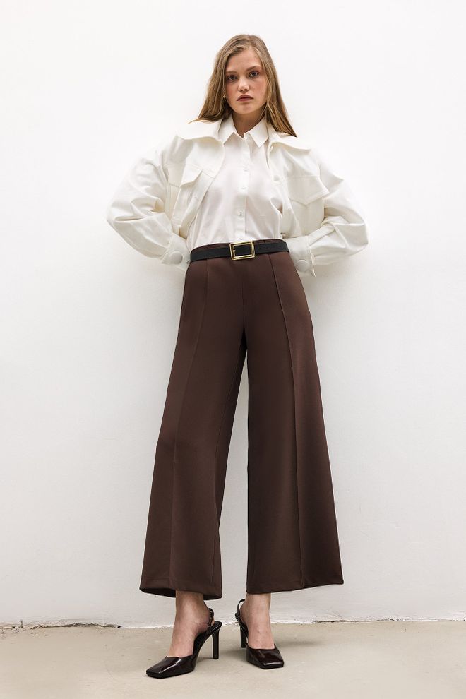 Touche Prive Brown Palazzo Pants Wide Leg High Waist Wholesale Clothing Vintage