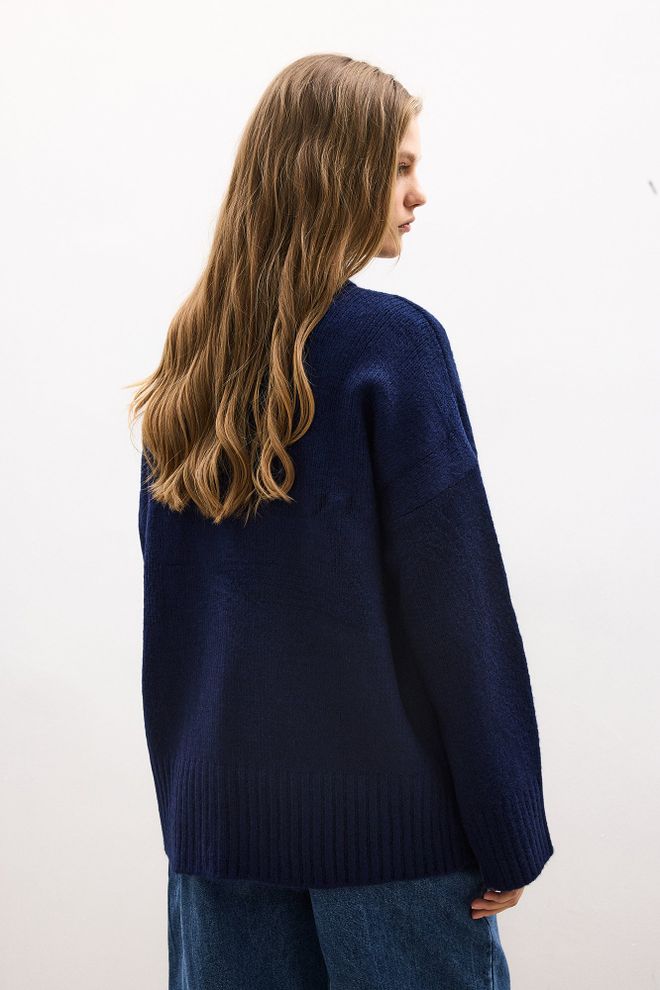 Touche Prive Maglione Blu Navy Vestibilità Oversize Manica Lunga Girocollo Lunghezza Regolare Abbigliamento all'ingrosso Casuale