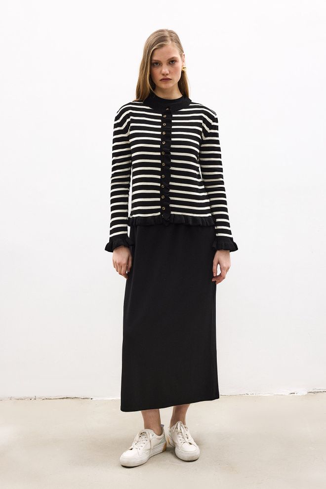 Touche Prive Черный Полосатый Повседневный Винтажный Кардиган Оптовая продажа одежды Повседневный