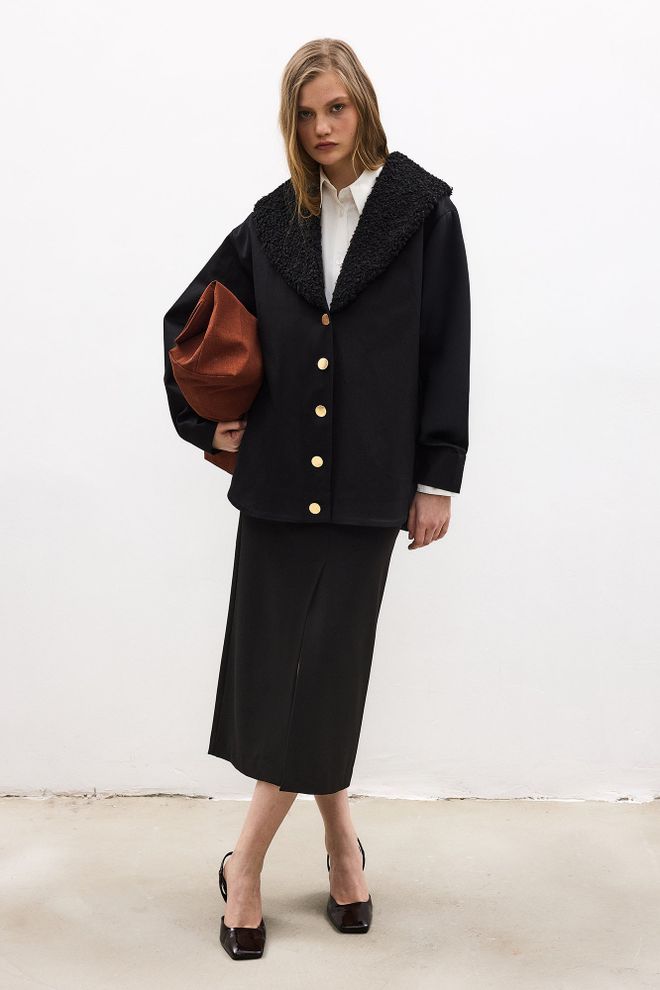 Touche Prive Black Jacket Single Breasted Blazer With Notched Collar Wholesale Clothing Modest