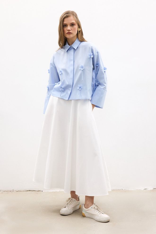 Touche Prive Blue Elegant Oversized Buttoned Shirt Wholesale Clothing Vintage