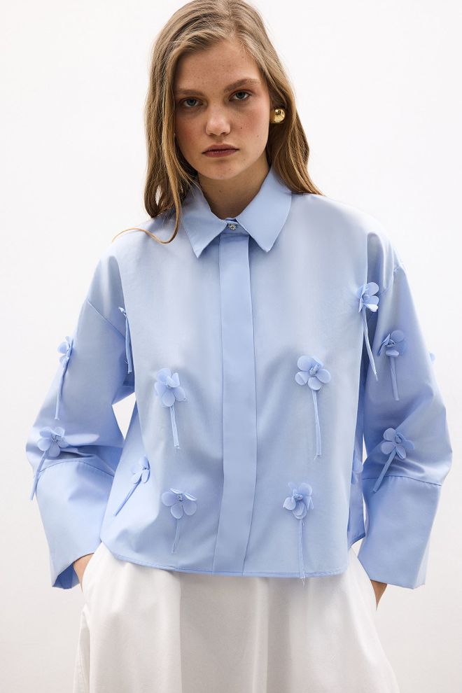 Touche Prive Blue Elegant Oversized Buttoned Shirt Wholesale Clothing 1