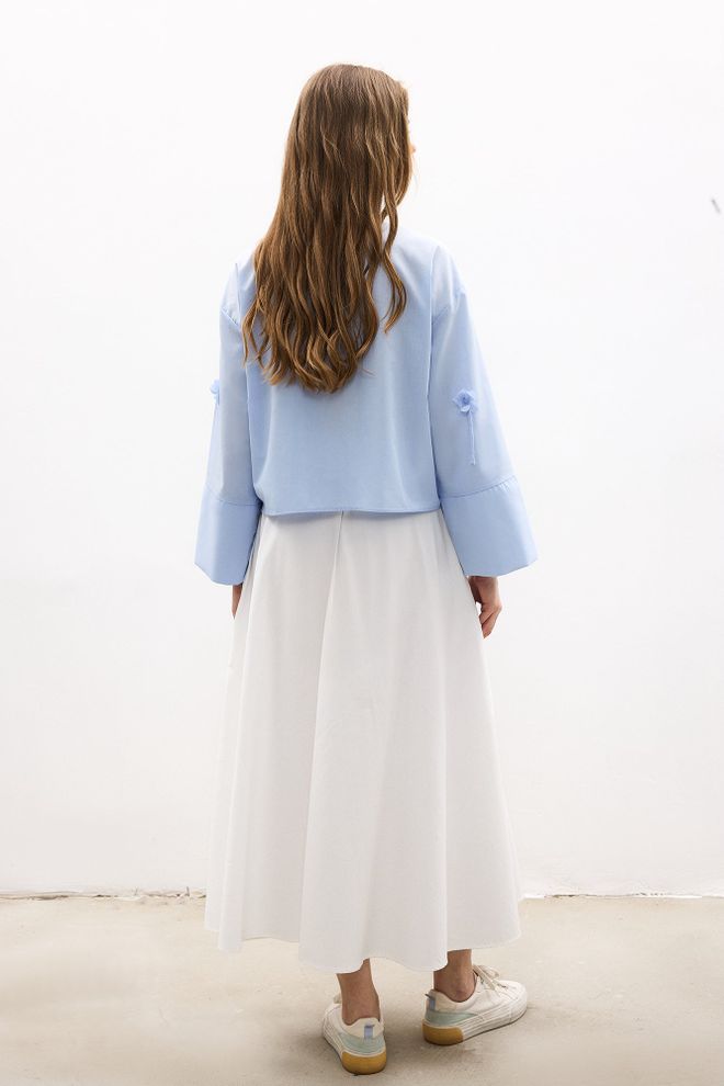 Touche Prive Blue Elegant Oversized Buttoned Shirt Wholesale Clothing Spring
