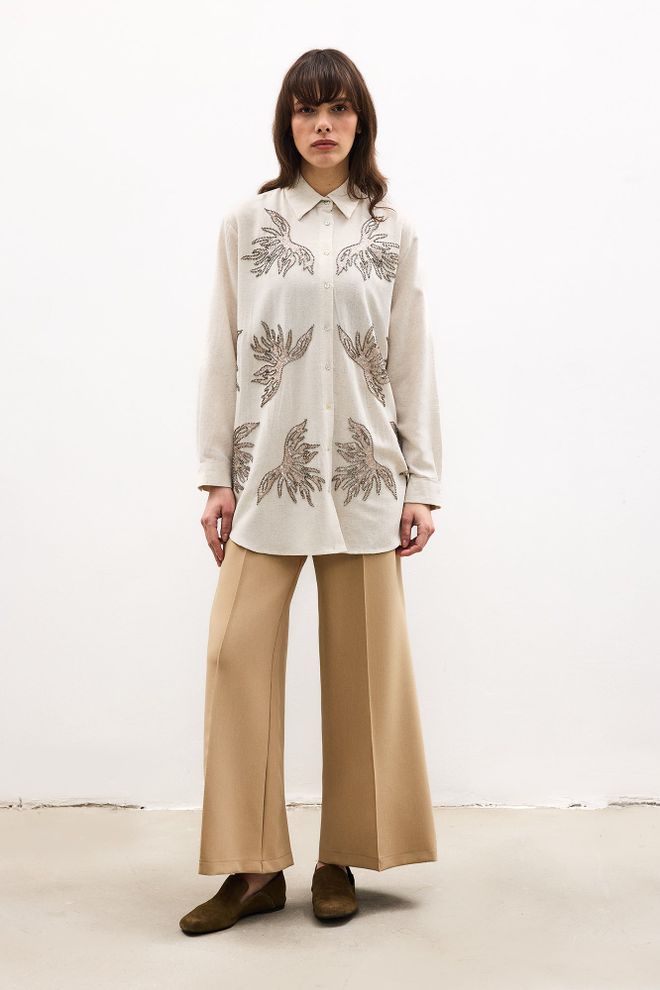 Touche Prive Beige Oversized Polo Neck Long Sleeve Shirt Wholesale Clothing Lounge