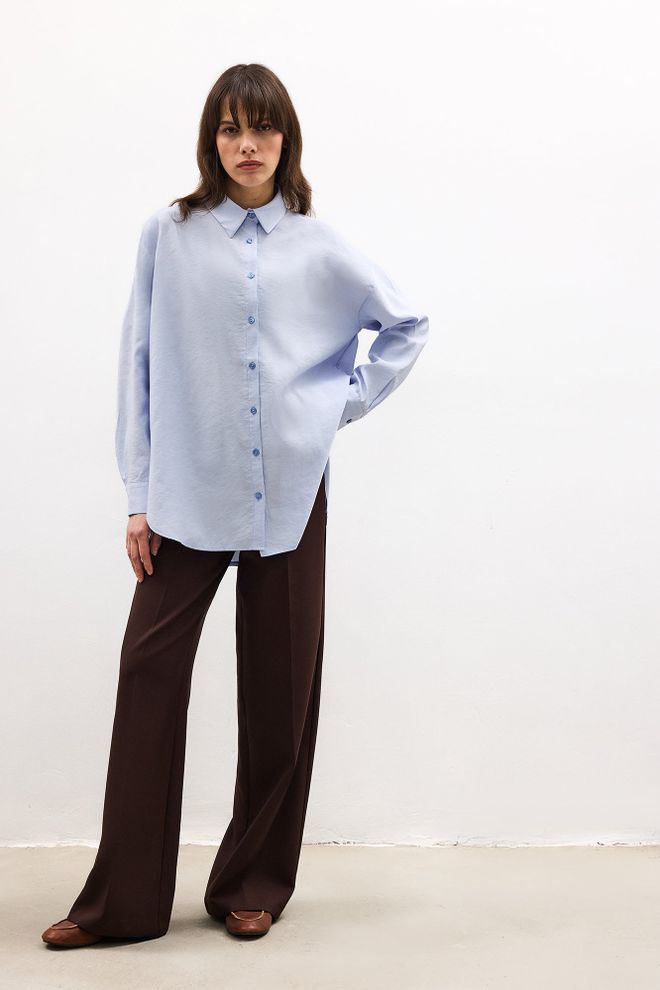 Touche Prive Chemise Bleue Grande Taille Col Polo Vêtements en gros Décontracté