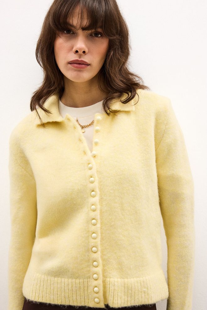 Touche Prive Yellow Casual Elegant Vintage Preppy Retro Cardigan Wholesale Clothing Lounge