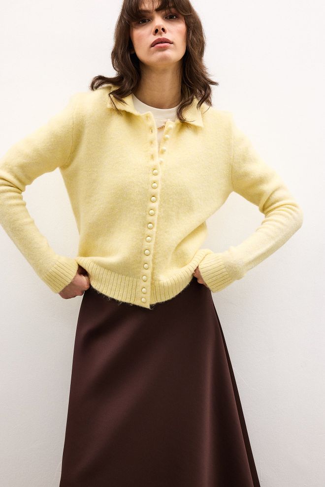 Touche Prive Yellow Casual Elegant Vintage Preppy Retro Cardigan Wholesale Clothing 1