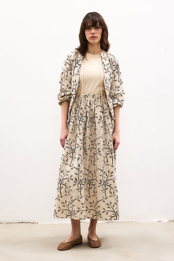 Touche Prive Beige Ethnisch Lässig Boho Modest Ausgestellter Maxi Rock Großhandelskleidung Modest