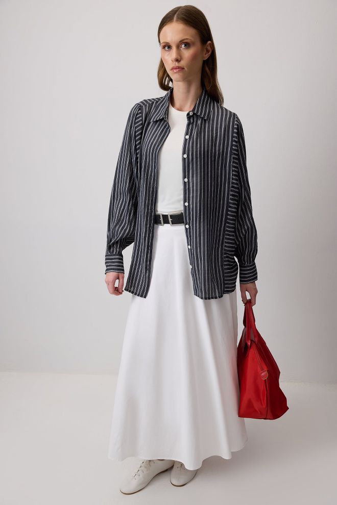 Touche Prive Черная Полосатая Рубашка Обычного Кроя С Шалевым Воротником Оптовая продажа одежды Скромный