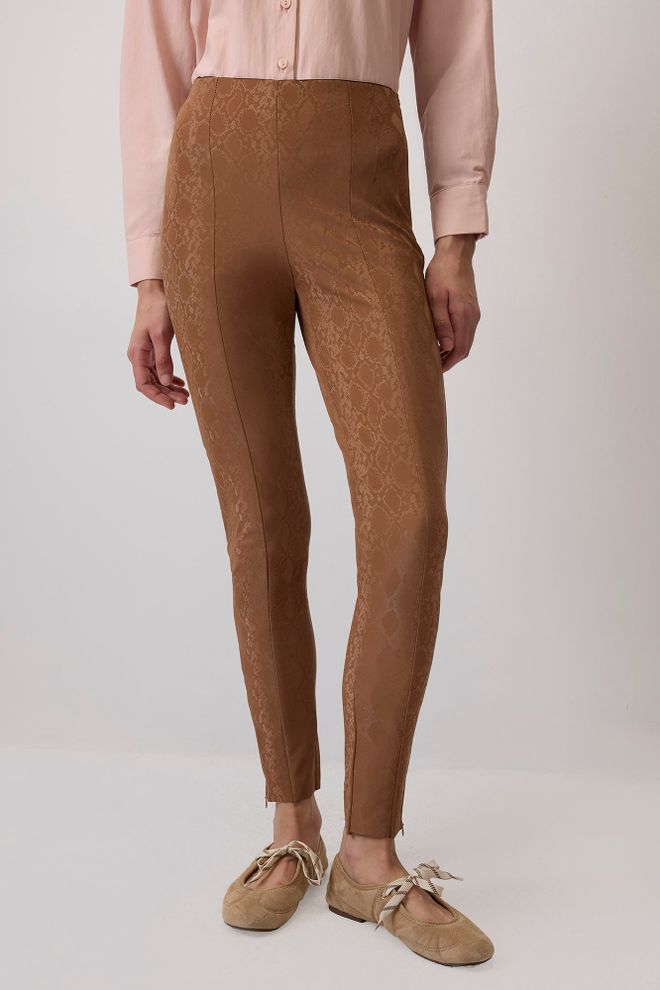 Touche Prive Brown Leggings With High Waist And Animal Print Wholesale Clothing Lounge