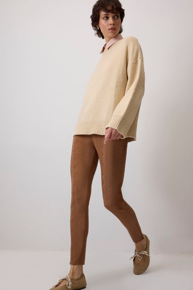 Touche Prive Brown Leggings With High Waist And Animal Print Wholesale Clothing 1