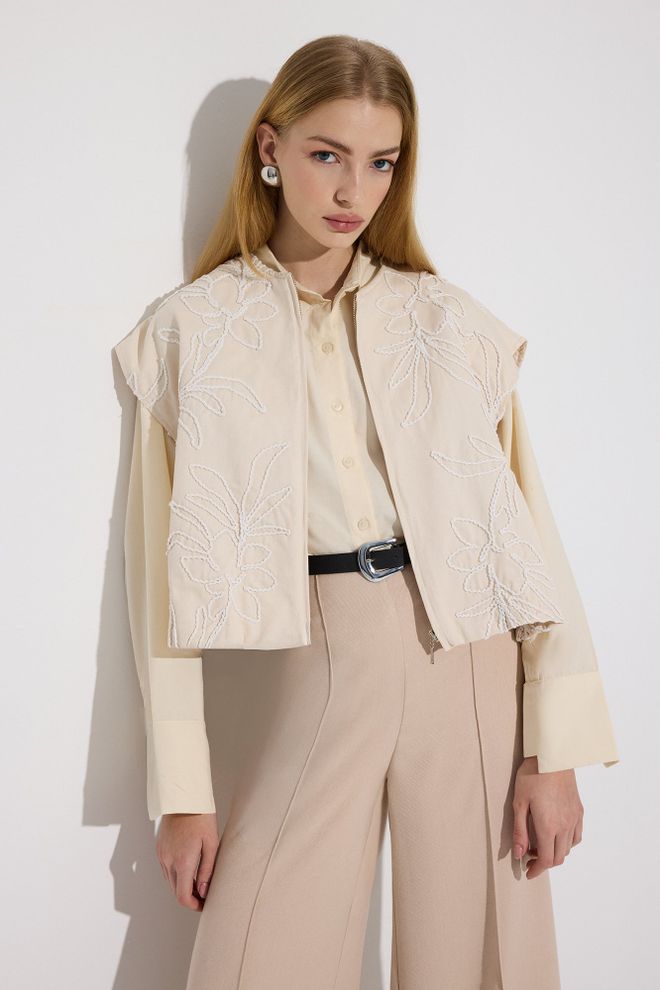 Touche Prive Chaleco Beige Elegante Con Patrón Floral Ropa al por mayor Casual