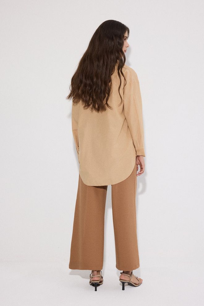 Touche Prive Beige Oversized Fit Polo Neck Shirt Wholesale Clothing Spring