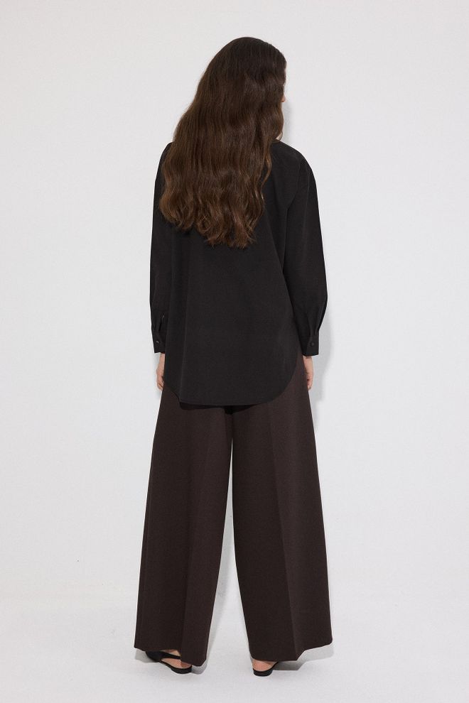 Touche Prive Elegant Black Oversized Fit Polo Neck Shirt Wholesale Clothing Formal