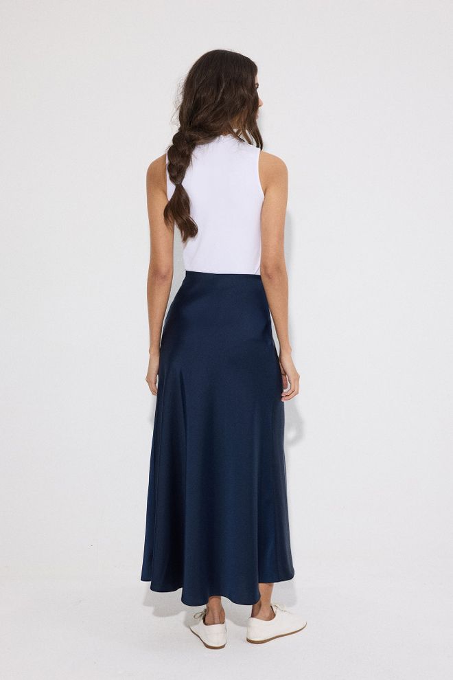 Touche Prive Юбка Темно синяя Расклешенная Макси Высокая Талия Повседневный Элегантный Оптовая продажа одежды Повседневный