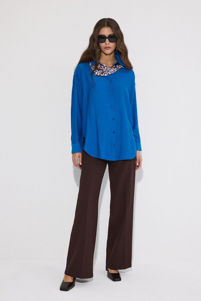 Touche Prive Blauwe Oversized Fit Polo Hals Shirt Groothandel Kleding Casual