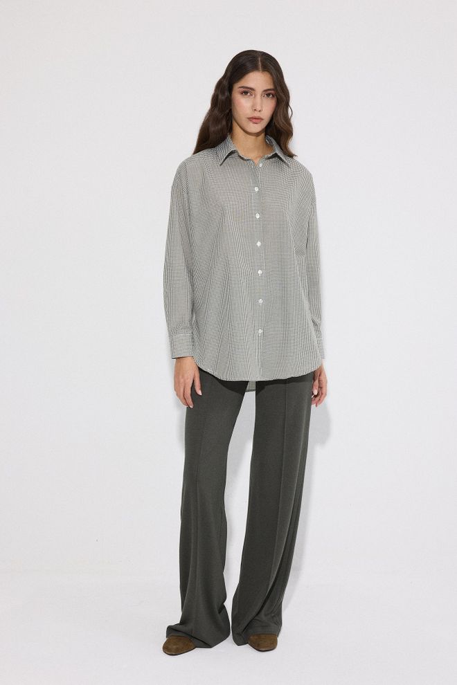 Touche Prive Grijs Geruit Casual Oversized Fit Shirt Groothandel Kleding Casual