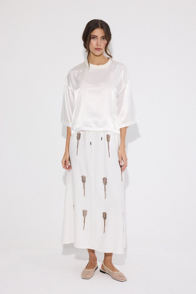 Touche Prive White A Line Maxi Skirt With Drawstring Waist Wholesale Clothing Casual