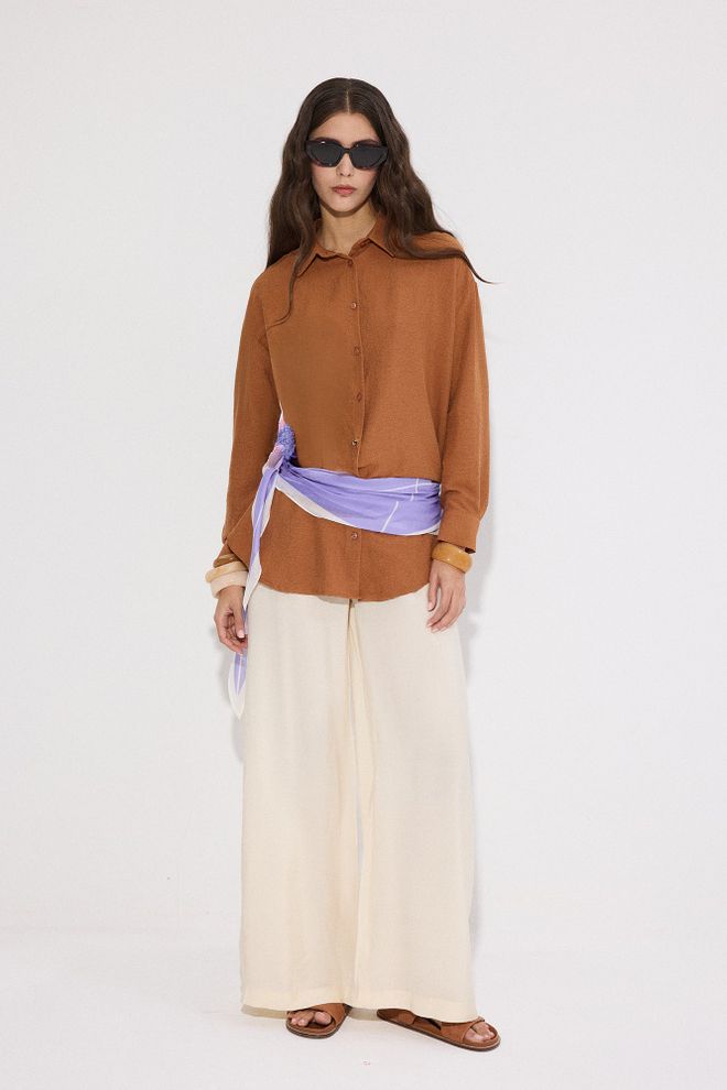 Touche Prive Brown Casual Elegant Formal Shirt Wholesale Clothing Casual