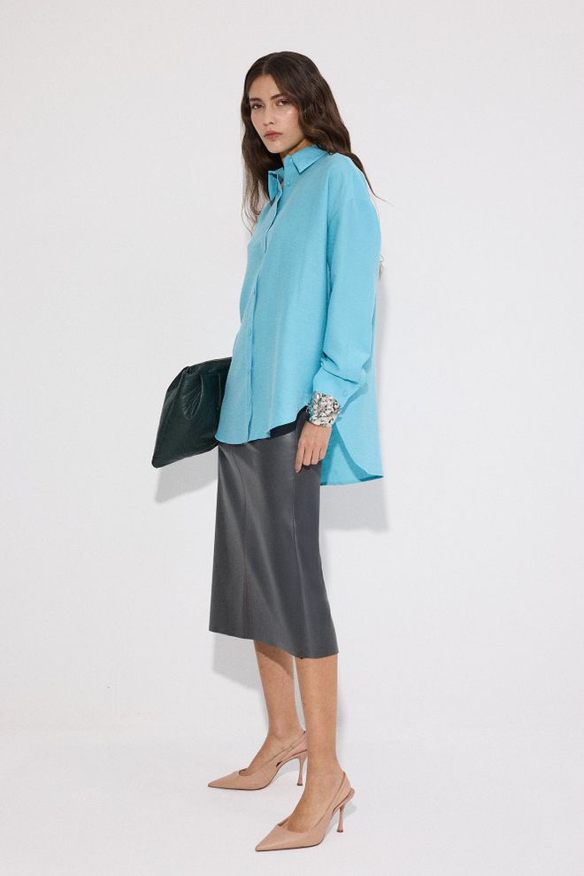 Touche Prive Blue Oversized Formal Polo Neck Shirt Wholesale Clothing Formal