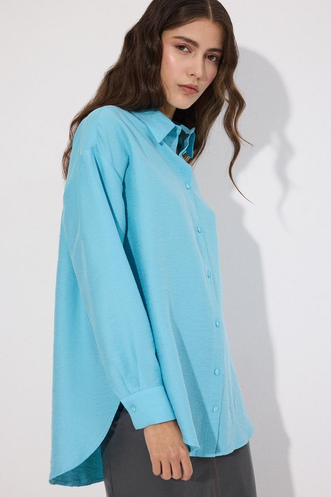 Touche Prive Blue Oversized Formal Polo Neck Shirt Wholesale Clothing Work