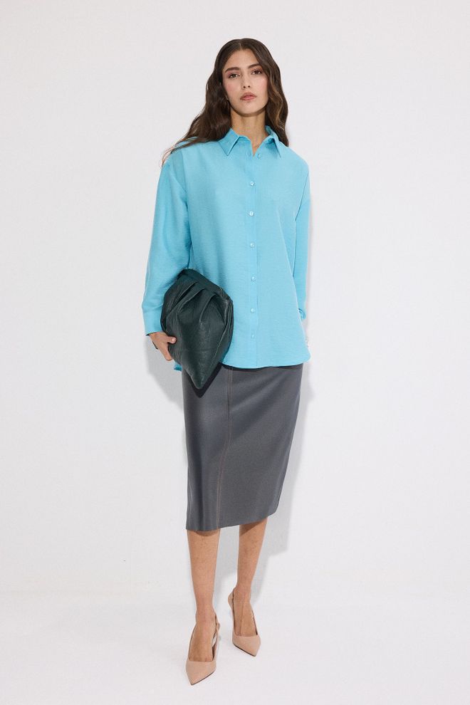 Touche Prive Blue Oversized Formal Polo Neck Shirt Wholesale Clothing Casual