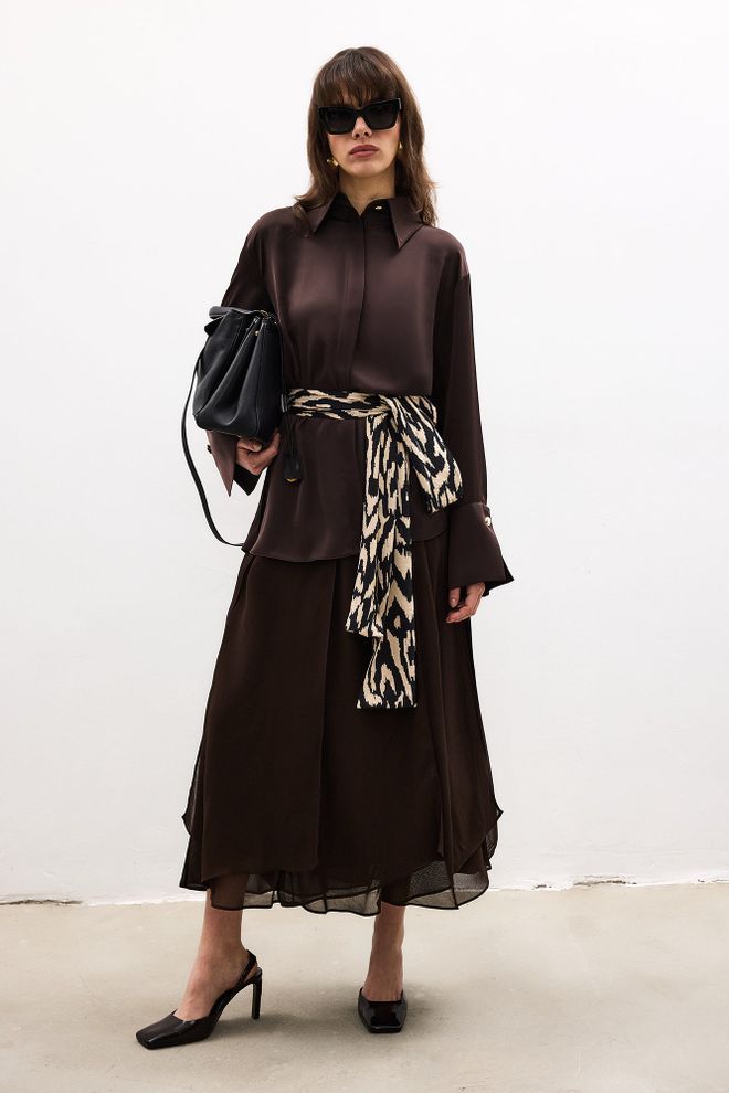 Touche Prive Brown Elegant Formal Vintage Shirt Wholesale Clothing 5