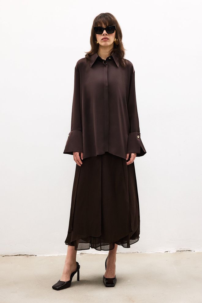 Touche Prive Brown Elegant Formal Vintage Shirt Wholesale Clothing Vintage