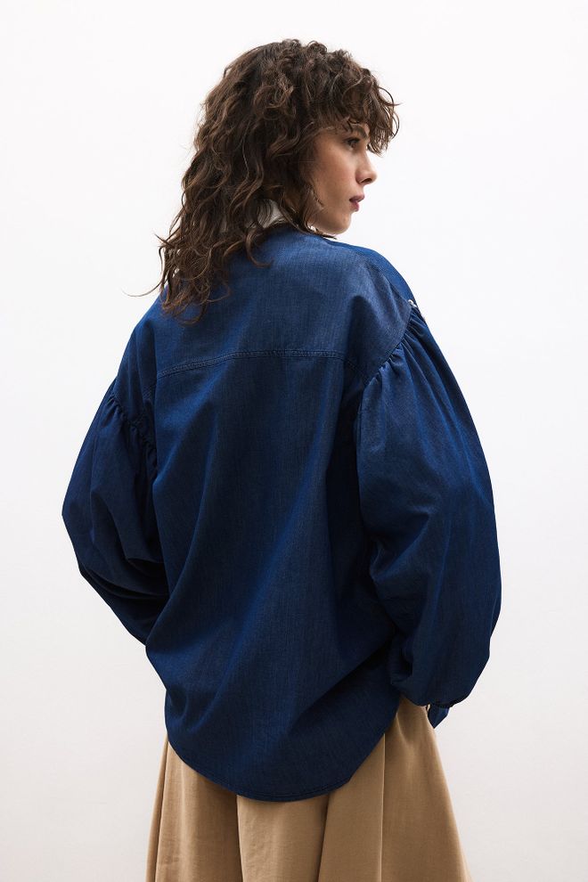 Touche Prive Blue Overshirt Jacket With Zip Up & Puff Sleeves Wholesale Clothing Boho