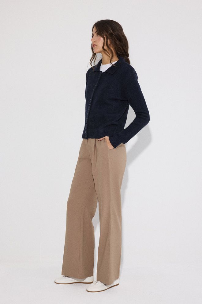 Touche Prive Navy Blue Cardigan Casual Elegant Buttoned Polo Neck Wholesale Clothing Vintage