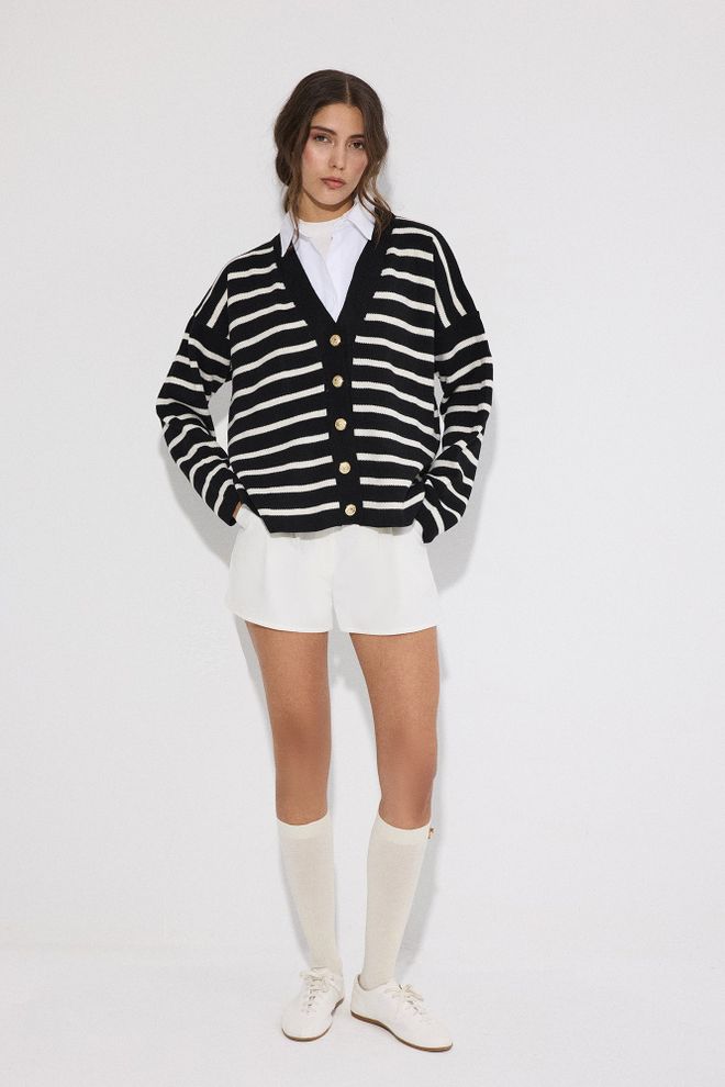 Touche Prive Shirt Detailed Striped Knitwear Cardigan Wholesale Clothing 0