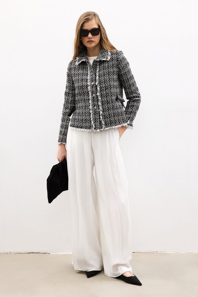 Touche Prive Chaqueta Corta Plateada De Tweed Ropa al por mayor 0