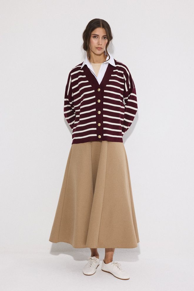 Touche Prive Кардиган Повседневный Оверсайз Застегнутый Бордовый Красный Оптовая продажа одежды Повседневный