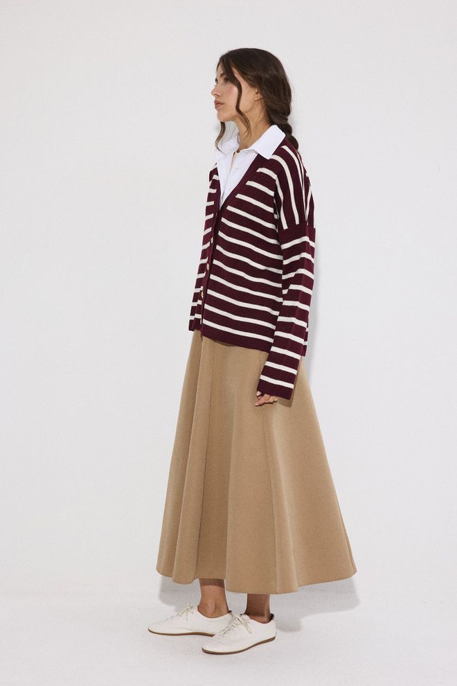 Touche Prive Claret Red Casual Oversized Buttoned Cardigan Wholesale Clothing 1